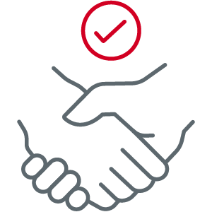 Zwei Hände beim Abschied mit einem Häckchen als Symbol für den Abschluss des Programms