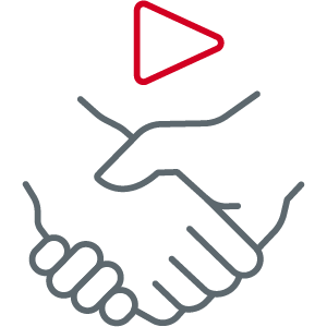 Zwei Hände bei der Begrüssung mit einem Start-Pfeil